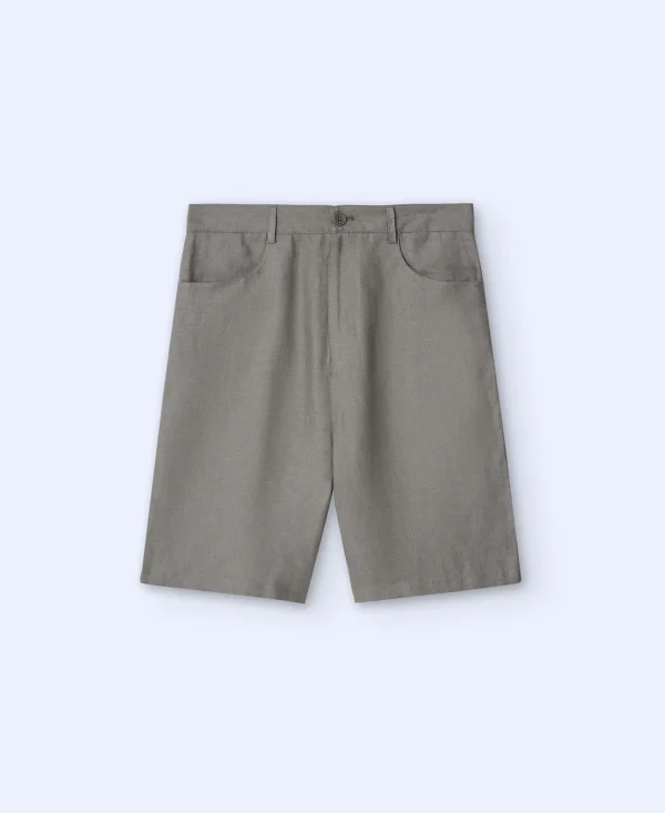 Adolfo Dominguez Bermudas | Bermudas Em 100% Linho Cinzento/Verde