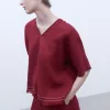 Adolfo Dominguez Linho | Blusa Com Decote Em V E Franjas Em Linho Europeu Vermelho-Telha