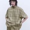 Adolfo Dominguez Linho | Blusa Oversize Em Linho Verde Quadrados