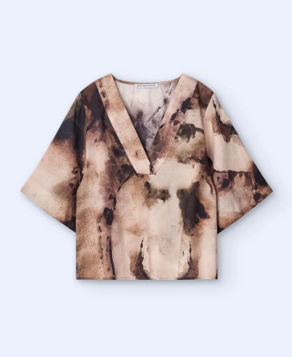 Adolfo Dominguez Camisas E Tops | Blusa Oversize Estampada Em Algodao Multicolor