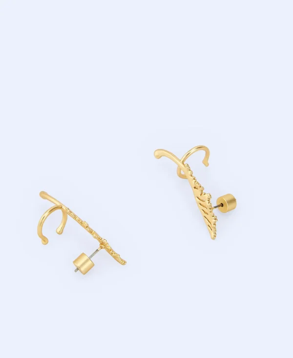 Adolfo Dominguez Bijuteria | Brincos Ear Cuff Motivo Couve Em Latao Dourado