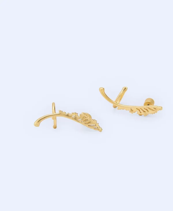 Adolfo Dominguez Bijuteria | Brincos Ear Cuff Motivo Couve Em Latao Dourado