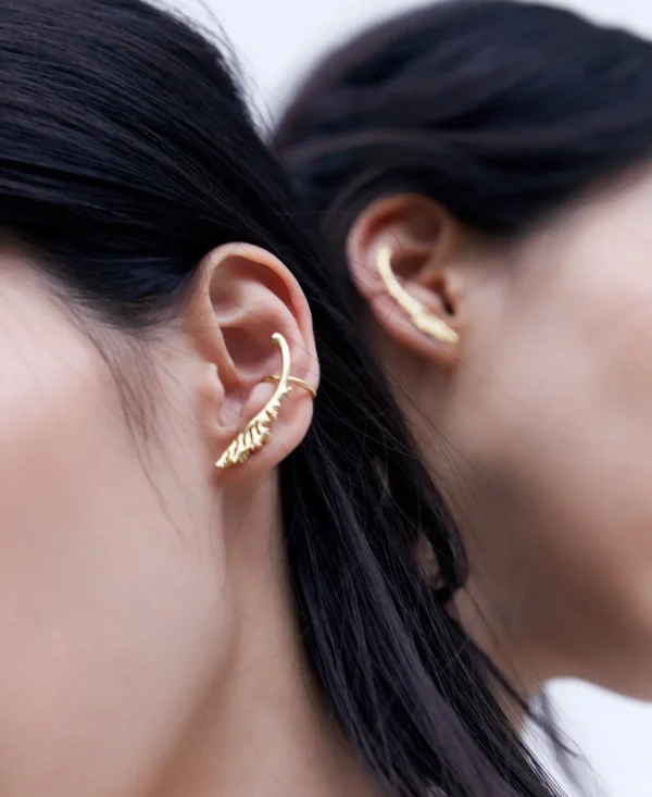 Adolfo Dominguez Bijuteria | Brincos Ear Cuff Motivo Couve Em Latao Dourado