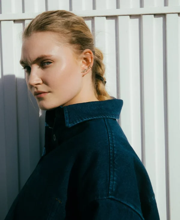 Adolfo Dominguez Bijuteria | Brincos Ear Cuff Motivo Couve Em Latao Dourado