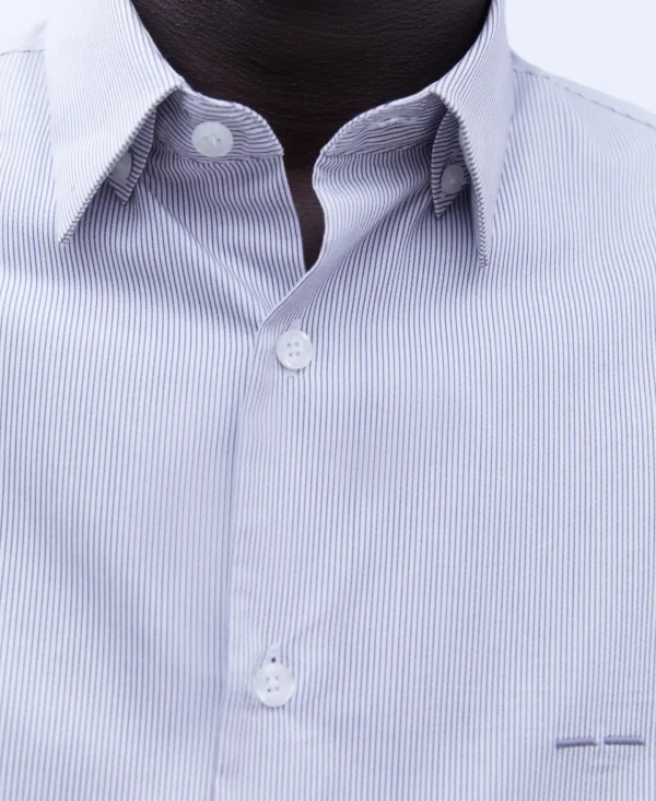 Adolfo Dominguez Camisas | Camisa As Riscas Com Gola De Lapela Branco/Cinzento