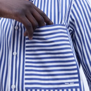 Adolfo Dominguez Camisas | Camisa As Riscas Com Gola Abotoada Branco/Azul