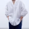 Adolfo Dominguez Camisas E Tops | Camisa Com Decote Em V Em Algodao Branco