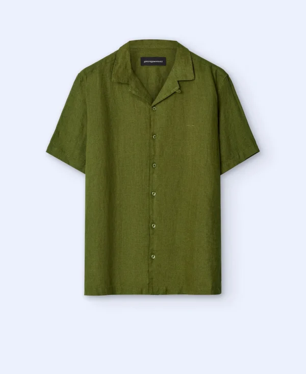 Adolfo Dominguez Camisas | Camisa Com Gola Bowling Em Linho Verde