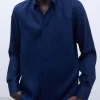 Adolfo Dominguez Camisas | Camisa Com Gola De Lapela Em Linho Azulao