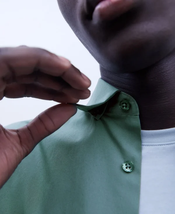 Adolfo Dominguez Camisas | Camisa Com Gola De Lapela Em Algodao Organico Verde-Cinzento