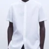 Adolfo Dominguez Camisas | Camisa De Manga Curta Em Linho Europeu Branco