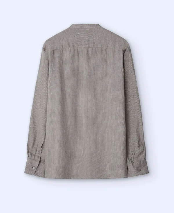 Adolfo Dominguez Camisas | Camisa Em Linho Com Gola Mao Cinzento/Verde