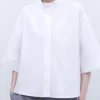 Adolfo Dominguez Camisas E Tops | Camisa Em Popeline De Algodao Com Gola Mao. Branco