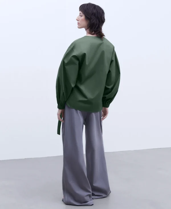 Adolfo Dominguez Camisas E Tops | Camisa Franzida Em Algodao Verde