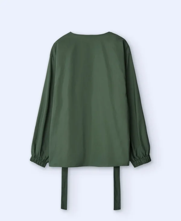 Adolfo Dominguez Camisas E Tops | Camisa Franzida Em Algodao Verde