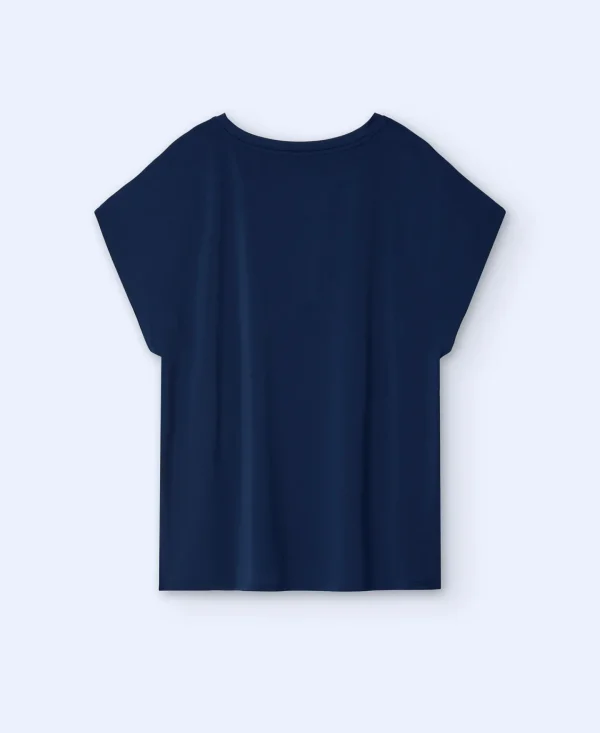 Adolfo Dominguez T-Shirts | Camisola Com Gola Caixa Azul-Marinho