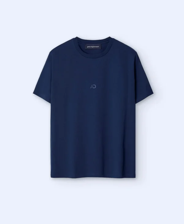 Adolfo Dominguez T-Shirts E Polos | Camisola Com Logotipo Bordado Em Algodao Mercerizado Azul-Marinho