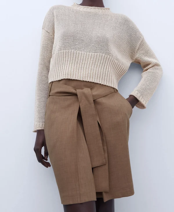 Adolfo Dominguez Malhas | Camisola Crop De Malha Camel