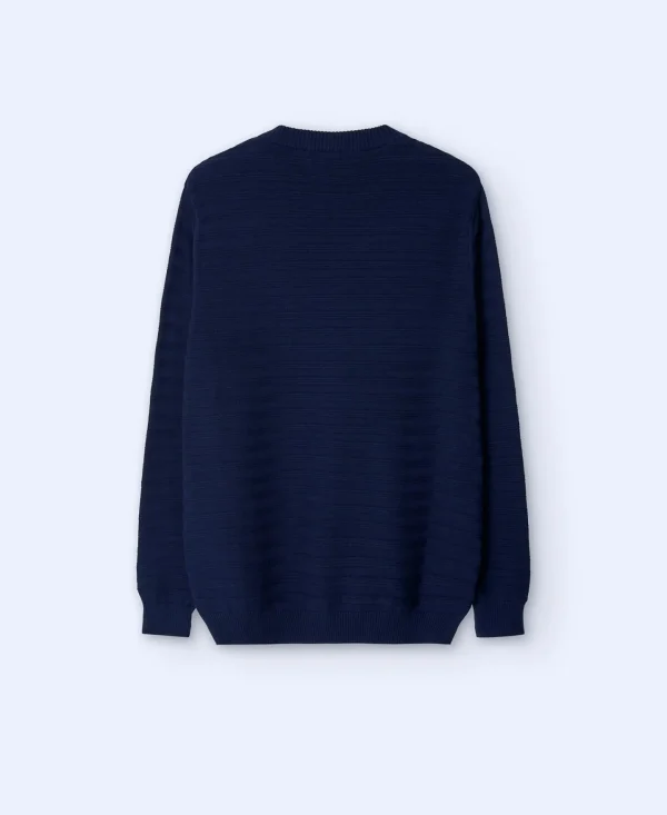 Adolfo Dominguez Malhas | Camisola De Gola Caixa Com Estrutura De Riscas. Azul-Marinho
