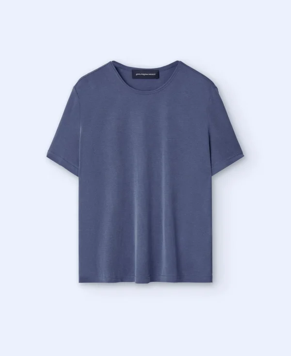 Adolfo Dominguez T-Shirts E Polos | Camisola De Gola Caixa Em Modal Azul-Marinho