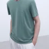 Adolfo Dominguez T-Shirts E Polos | Camisola De Gola Caixa Em Modal Verde-Cinzento