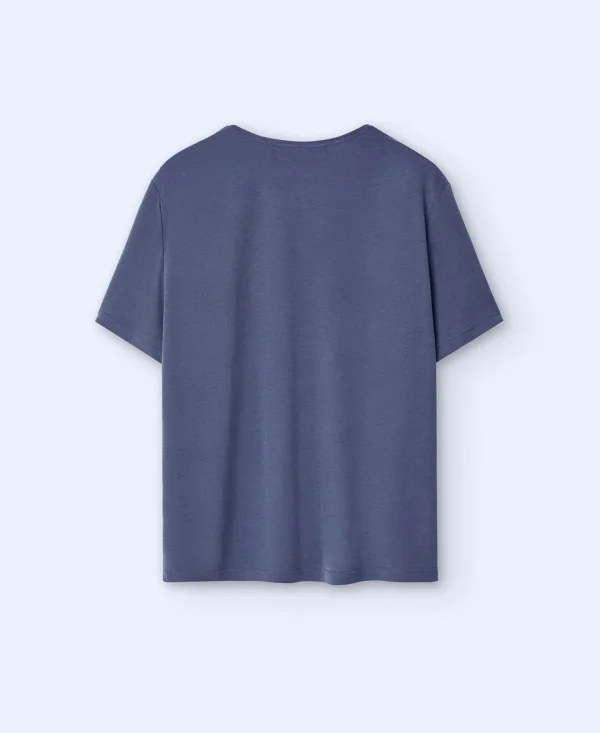 Adolfo Dominguez T-Shirts E Polos | Camisola De Gola Caixa Em Modal Azul-Marinho