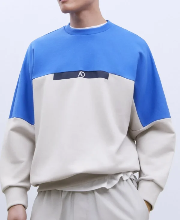 Adolfo Dominguez Sweatshirts | Camisola Desportiva Oversize Em Algodao Bicolor Azul/Cinzento