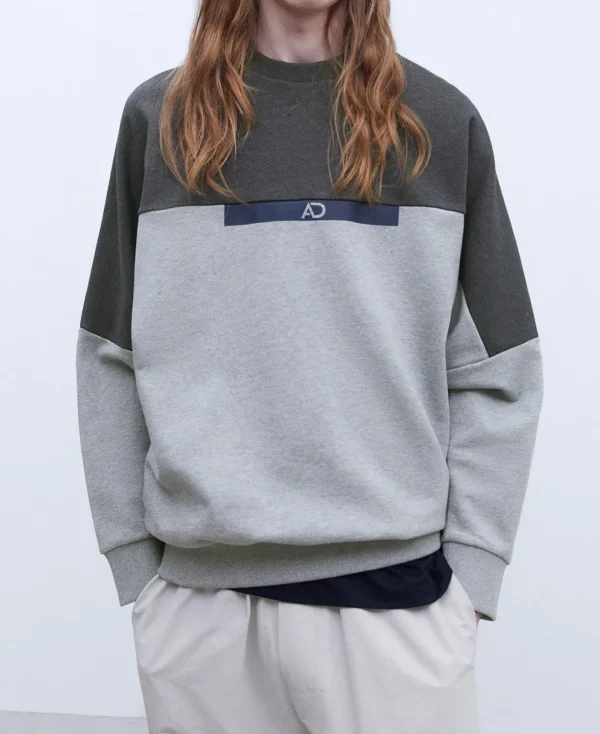 Adolfo Dominguez Sweatshirts | Camisola Desportiva Oversize Em Algodao Bicolor Cinzento Melange