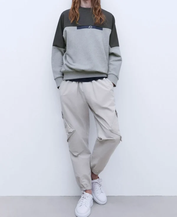 Adolfo Dominguez Sweatshirts | Camisola Desportiva Oversize Em Algodao Bicolor Cinzento Melange