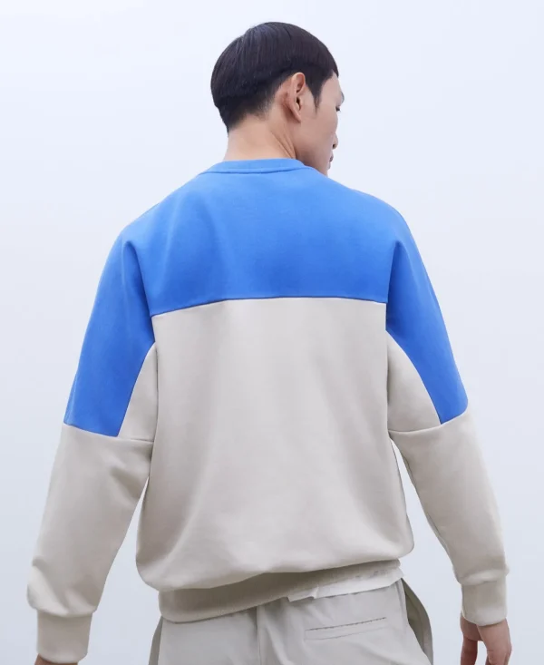 Adolfo Dominguez Sweatshirts | Camisola Desportiva Oversize Em Algodao Bicolor Azul/Cinzento