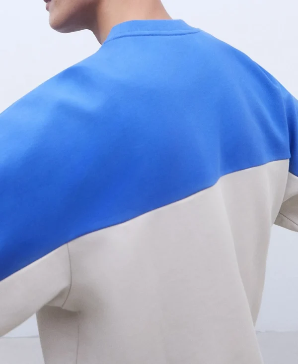 Adolfo Dominguez Sweatshirts | Camisola Desportiva Oversize Em Algodao Bicolor Azul/Cinzento