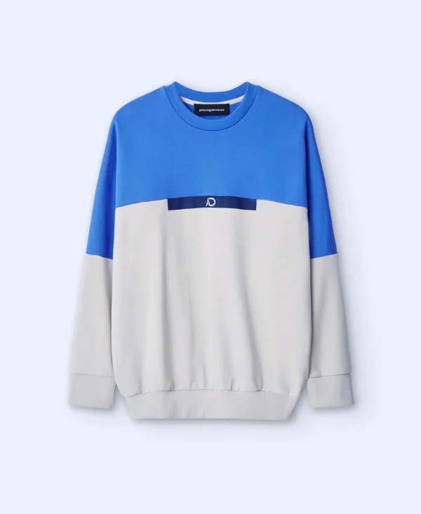 Adolfo Dominguez Sweatshirts | Camisola Desportiva Oversize Em Algodao Bicolor Azul/Cinzento