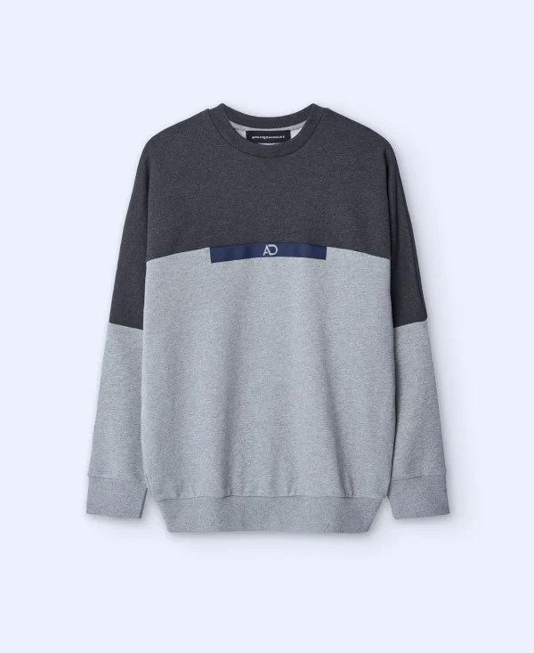 Adolfo Dominguez Sweatshirts | Camisola Desportiva Oversize Em Algodao Bicolor Cinzento Melange