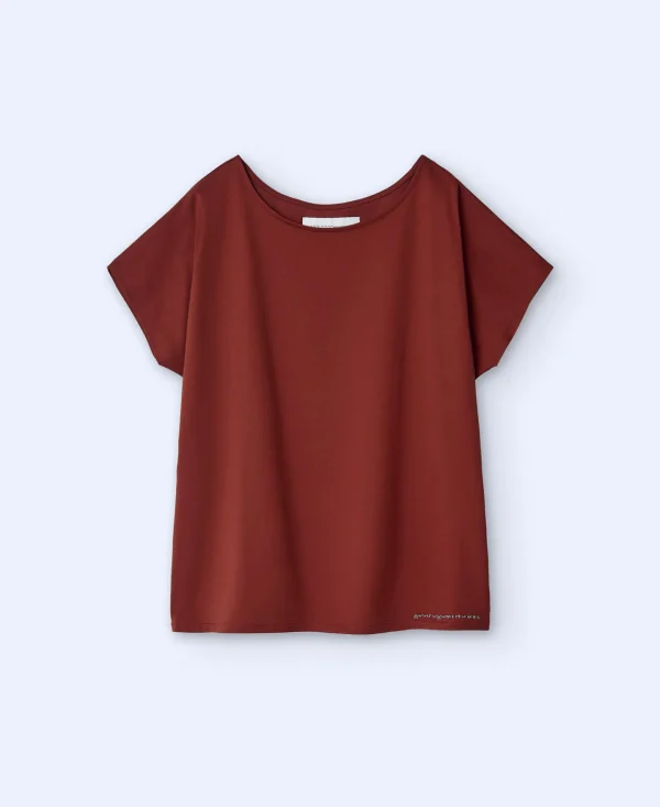 Adolfo Dominguez T-Shirts | Camisola Em Algodao Com Gola Caixa Vermelho-Telha