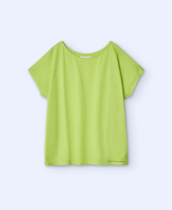 Adolfo Dominguez T-Shirts | Camisola Em Algodao Com Gola Caixa Verde-Pistacho