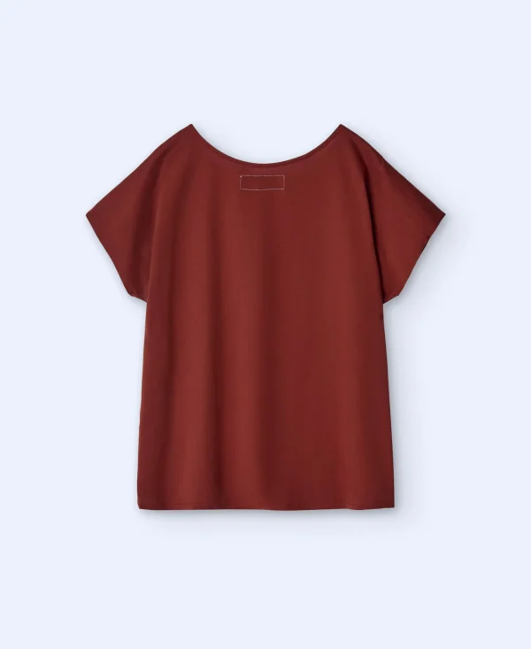 Adolfo Dominguez T-Shirts | Camisola Em Algodao Com Gola Caixa Vermelho-Telha