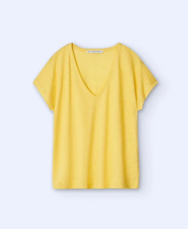 Adolfo Dominguez T-Shirts | Camisola Em Linho Amarelo Claro