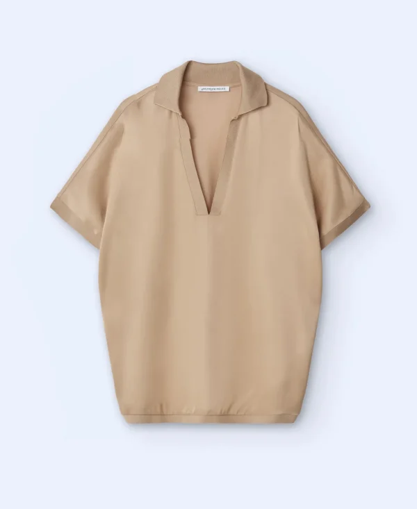 Adolfo Dominguez Essencial | Camisola Fluida Com Manga Japonesa Camel