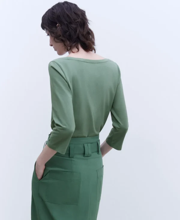 Adolfo Dominguez T-Shirts | Camisola Fluida De Manga Comprida Verde