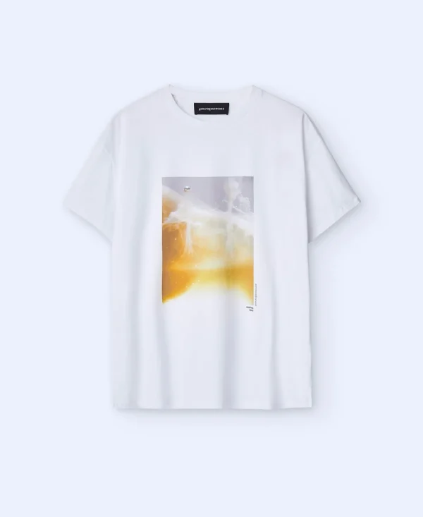 Adolfo Dominguez T-Shirts E Polos | Camisola Oversize Com Estampado Fotografico Branco Estampado