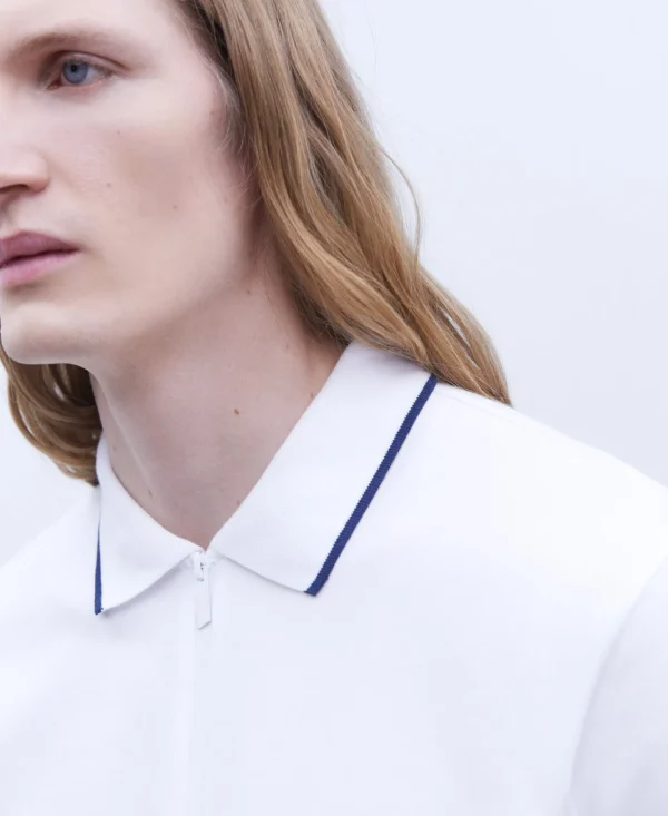 Adolfo Dominguez T-Shirts E Polos | Polo Canelado Em Algodao Mercerizado Branco