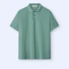 Adolfo Dominguez T-Shirts E Polos | Polo De Dois Botoes Em Algodao Verde-Cinzento