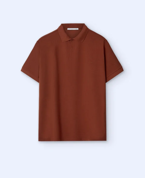 Adolfo Dominguez T-Shirts E Polos | Polo De Dois Botoes Em Algodao Terracota