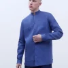 Adolfo Dominguez Sobretudos | Sobrecamisa Com Gola Bowling Em Linho Indigo