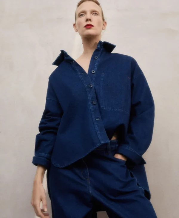 Adolfo Dominguez Denim | Sobrecamisa Oversize Em Ganga Azul Denim