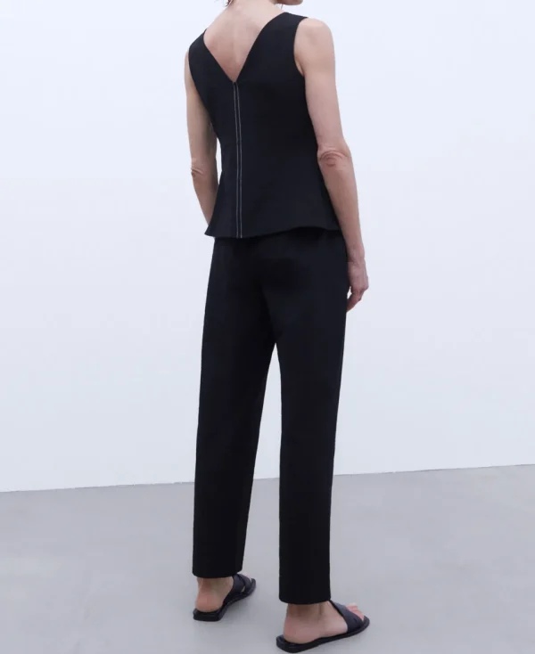 Adolfo Dominguez Camisas E Tops | Top Com Decote Em V Em Algodao Preto