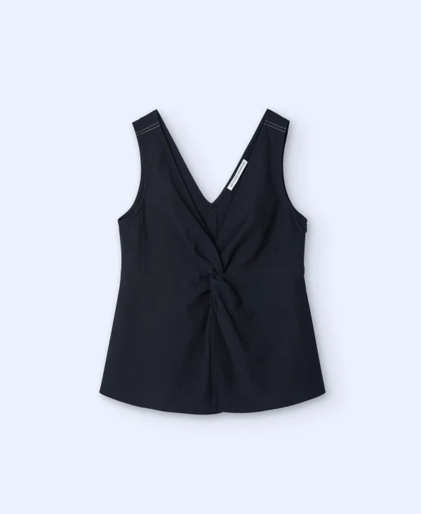 Adolfo Dominguez Camisas E Tops | Top Com Decote Em V Em Algodao Preto