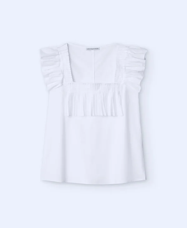 Adolfo Dominguez Camisas E Tops | Top Com Decote Quadrado E Folhos Branco