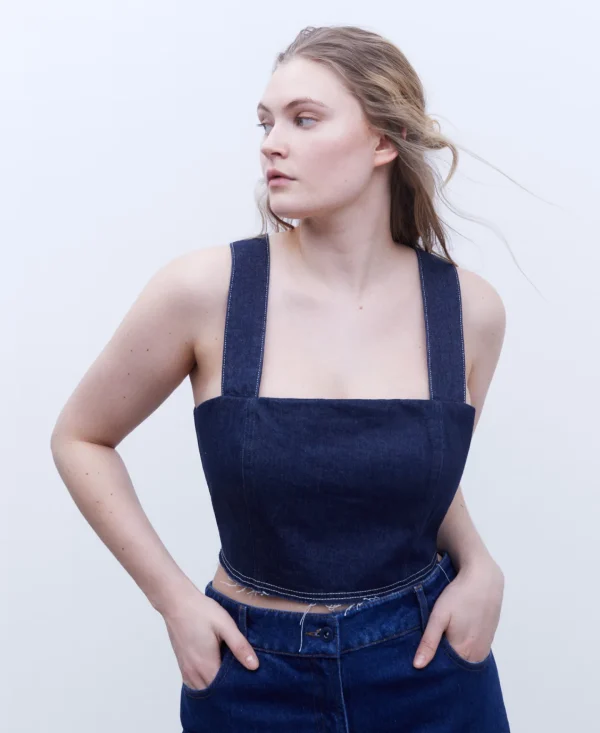 Adolfo Dominguez Camisas E Tops | Top De Ganga Com Costuras Em Contraste. Azul Denim