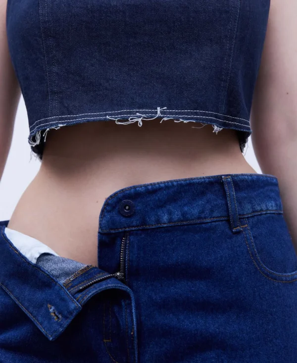 Adolfo Dominguez Camisas E Tops | Top De Ganga Com Costuras Em Contraste. Azul Denim